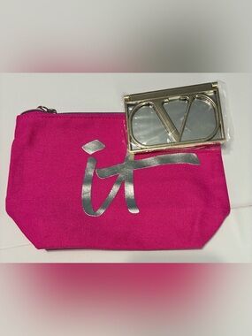 Valentino Beauty Compact Mirror + IT Cosmetics Makeup Bag Bundle New Luxury Gift